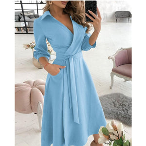 New Design Good Quality Factory Price Fashion Hot Selling Women&#39;s Long Sleeve V-Neck Printed Hip Dress