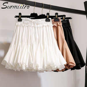 Surmiitro White Black Chiffon Summer Shorts Skirt Women 2022 Fashion Korean High Waist Tutu Pleated Mini Aesthetic Skirt Female