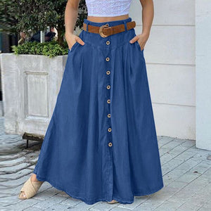 Women&#39;s Spring Sundress 2022 ZANZEA Stylish Button Maxi Skirts Casual High Waist Long Vestidos Female Solid Robe Femme