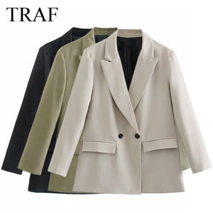 TRAF Jackets Autumn Long-Sleeved Solid Color Simple And Fashionable Jacket Female Oversize Woman Clothes Outerwear Classic