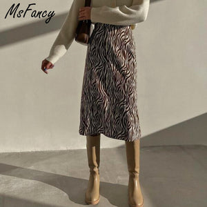 Msfancy Zebra Striped Skirt Women 2022 Fashion High Waist A-line Midi Jupe Femme Korean Ofiicial Lady Faldas