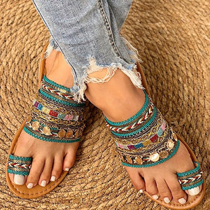 Women Shoe Summer Greek Style Boho Folk-Custom Artisanal  Ladies Flat Slippers Casual Breathable Comfortable Beach Women Sandals