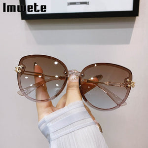 Imwete Oversized Cat Eye Sunglasses Women Men Vintage Brand Design Gradient Eyewear Metal Frame Outdoors Shades for Ladies