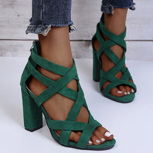 Women Pumps Sandals Summer Open Toe High Heels Low Block Heel Shoes Gladiator Zipper Thick With Sandals Wedges 2021 Mules Shoes