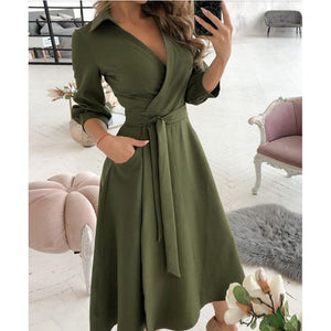 New Design Good Quality Factory Price Fashion Hot Selling Women&#39;s Long Sleeve V-Neck Printed Hip Dress