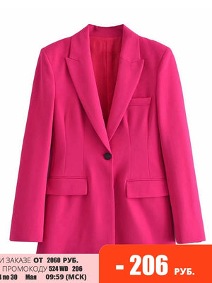 Tangada Women 2022 Fashion Pink Tunic Blazer Coat Vintage Long Sleeve Female Office Lady Work Suit 3H270