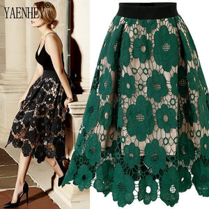 Faldas Mujer Moda 2022 Women Elegant Fashion Flower Embroidery Hollow Out Lace Skirts Womens Casual Sexy Skirt Party Black Skirt