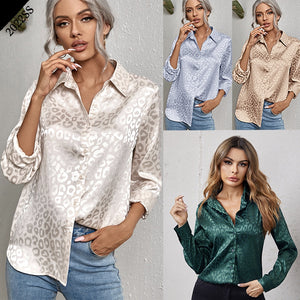 Office Lady Leopard Print Shirt Spring Autumn 2022 Work Wear Turn-down Collar Long Sleeve Single Breasted Blouse Womens Clothing