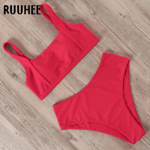 RUUHEE Bikini Swimwear Women Swimsuit 2022 High Waist Bikini Set Push Up Front Knot Bathing Suit Women Summer Beach wear Biquini