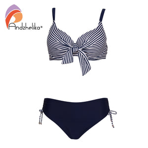 Andzhelika Push Up Mid Waist Bikini Sets Sexy Polka Dot Swimsuit Two Pieces Plus Size Swimwear Women 2022 Beach Bathing Suits