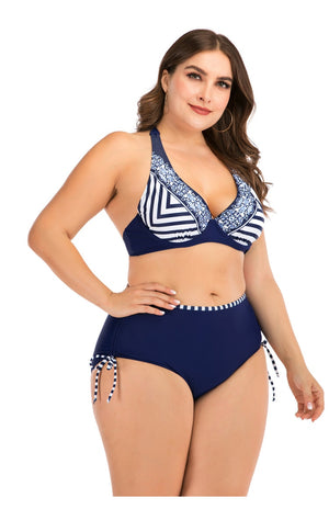 2022 Swimwear High Waisted Two Piece Plus Size Large Size Plus Fat Printed Swimsuit Women Back Chalaza Bikini Beach Bathing Suit