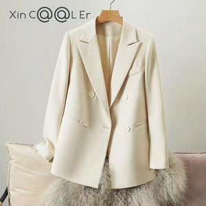 High Quality Fashion Autumn Winter Student Double Breasted Jacket White Loose Casual Black Women Blazers Jackets Work Wear Coat