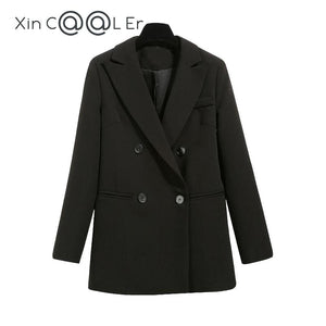 High Quality Fashion Autumn Winter Student Double Breasted Jacket White Loose Casual Black Women Blazers Jackets Work Wear Coat