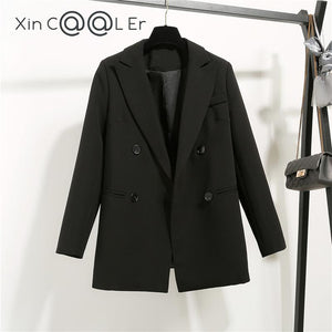 High Quality Fashion Autumn Winter Student Double Breasted Jacket White Loose Casual Black Women Blazers Jackets Work Wear Coat