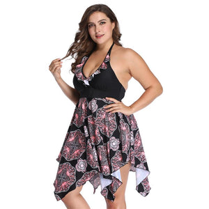 Plus Size Swimsuit Tankini Set Swimwear 6XL Women Swim 2 Piece Print Large Big Breasts Halter Bathing Suit Beachwear Swimdress