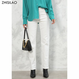 ZHISILAO White Jeans Women Vintage Stretch High Waist Straight Wide Leg Denim Pants Autumn 2021 Jeans Streetwear