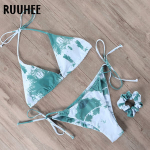 RUUHEE Leopard Lace Up Bikini Set Women Dye Tie Push Up Micro Bikini 2020 Leopard Swimsuit Sexy Swimwear Female Halter Bikinis