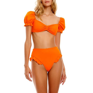 Sexy Bikini 2022 New 2 Piece Women Swimsuit Solid Color Short Puff Sleeve Summer High Waist Cut Backless Bathing Suit Beachwear