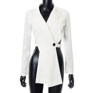 Women Solid Color Blazers Summer Autumn Coat Long Loose Suit Jacket Female Tops New 2021 Black White Backless Suits