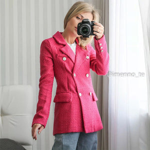 TRAF Zar ee 2022 Woman Blazer Autumn Fashion Textured Double-Breasted Blazer Jacket Casual Long Sleeve Outerwear Suit Coat