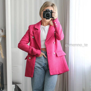 TRAF Zar ee 2022 Woman Blazer Autumn Fashion Textured Double-Breasted Blazer Jacket Casual Long Sleeve Outerwear Suit Coat