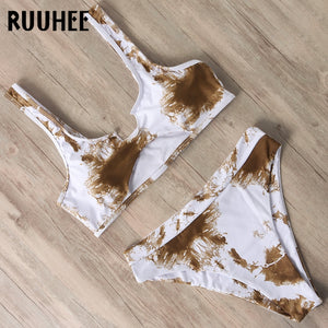 RUUHEE Leopard Lace Up Bikini Set Women Dye Tie Push Up Micro Bikini 2020 Leopard Swimsuit Sexy Swimwear Female Halter Bikinis