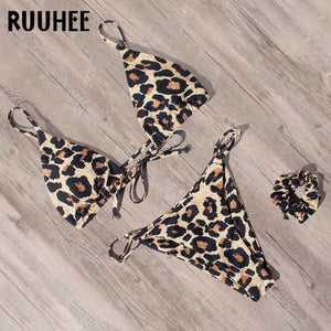 RUUHEE Leopard Lace Up Bikini Set Women Dye Tie Push Up Micro Bikini 2020 Leopard Swimsuit Sexy Swimwear Female Halter Bikinis