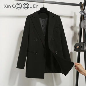 High Quality Fashion Autumn Winter Student Double Breasted Jacket White Loose Casual Black Women Blazers Jackets Work Wear Coat