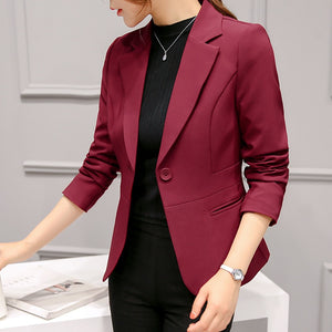 Women&#39;s Blazer 2020 Red Long Sleeve Blazers Pockets Jackets Coat Slim Office Lady Jacket Female Tops Suit Blazer Femme Jackets