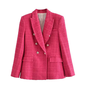 TRAF Zar ee 2022 Woman Blazer Autumn Fashion Textured Double-Breasted Blazer Jacket Casual Long Sleeve Outerwear Suit Coat