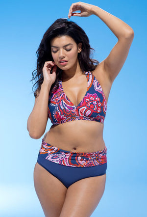 2022 Swimwear High Waisted Two Piece Plus Size Large Size Plus Fat Printed Swimsuit Women Back Chalaza Bikini Beach Bathing Suit