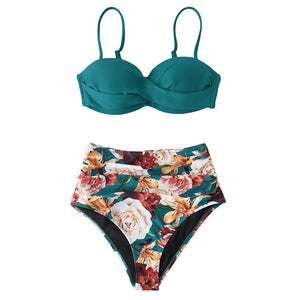 CUPSHE Green Leafy Print Bikini Set Women Heart Neck Push Up High-Waisted Two Pieces Swimwear 2022 Beach Bathing Suits Swimsuits