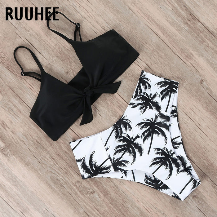 RUUHEE Bikini Swimwear Women Swimsuit 2022 High Waist Bikini Set Push Up Front Knot Bathing Suit Women Summer Beach wear Biquini