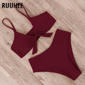 RUUHEE Bikini Swimwear Women Swimsuit 2022 High Waist Bikini Set Push Up Front Knot Bathing Suit Women Summer Beach wear Biquini