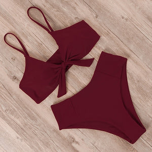 RUUHEE Bikini Swimwear Women Swimsuit 2022 High Waist Bikini Set Push Up Front Knot Bathing Suit Women Summer Beach wear Biquini