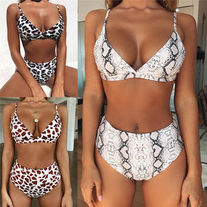 High Waist Bikini Set  Push Up Leopard Printed Swimwear Women Sexy Swimsuit Female Snake Print Buquini Plus Size Swimming Suit