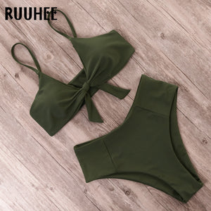 RUUHEE Bikini Swimwear Women Swimsuit 2022 High Waist Bikini Set Push Up Front Knot Bathing Suit Women Summer Beach wear Biquini