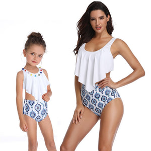 High Waist Bikini 2020 Swimsuit Mom and Daughter Swimsuit Swimwear Women Children Baby Kids Beach Matching Family Bathing Suits