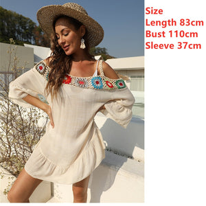 Black Beach Dress for Women Tunics Crochet Flower Swimsuit Cover Up Solid White Tunic 2022 Summer Beachwear Bikini Pareo Ups