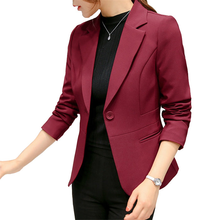 Women&#39;s Blazer 2020 Red Long Sleeve Blazers Pockets Jackets Coat Slim Office Lady Jacket Female Tops Suit Blazer Femme Jackets