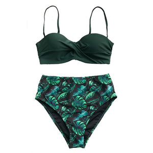 CUPSHE Green Leafy Print Bikini Set Women Heart Neck Push Up High-Waisted Two Pieces Swimwear 2022 Beach Bathing Suits Swimsuits