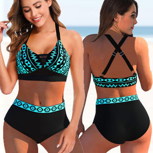 Women Sexy Plus Size Swimsuit High Waist Bikini Set Two Pieces Tankinis Female Summer Swimwear Bathing Suit Beachwear Monokini