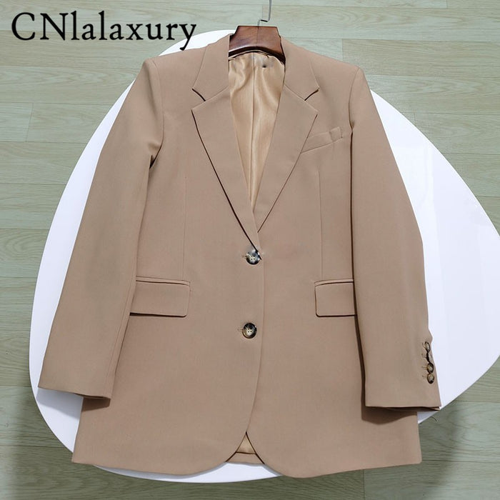 CNlalaxury 2022 Chic Solid Color Women Casual Blazer Jacket Office Lady Pockets Work Suit Coat Ladies Business Blazers Outerwear