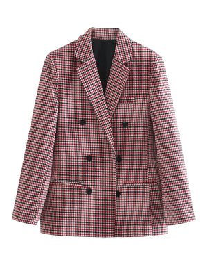 Fashion Autumn Women Plaid Blazers and Jackets Work Office Lady Suit Slim Double Breasted Business Female Blazer Coat Talever