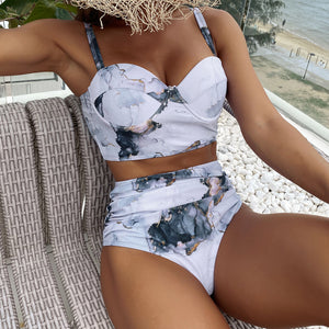 High Waist Bikini 2022 Push Up Swimsuit Women Halter Swimwear Female Printed Bathing Suit Bathers Mayo Biquine