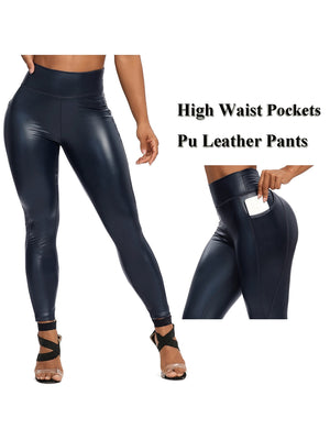 Fashion Zipper Women Pu Legging High Waist Push Up Leather Trousers Slim Stretchy Jeggings Female Warm Long Pants Sexy Leggins