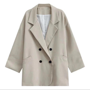 High Quality Fashion Autumn Winter Student Double Breasted Jacket White Loose Casual Black Women Blazers Jackets Work Wear Coat