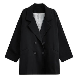 High Quality Fashion Autumn Winter Student Double Breasted Jacket White Loose Casual Black Women Blazers Jackets Work Wear Coat