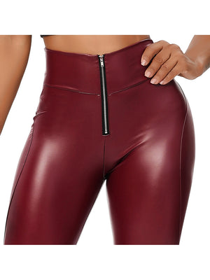 Fashion Zipper Women Pu Legging High Waist Push Up Leather Trousers Slim Stretchy Jeggings Female Warm Long Pants Sexy Leggins