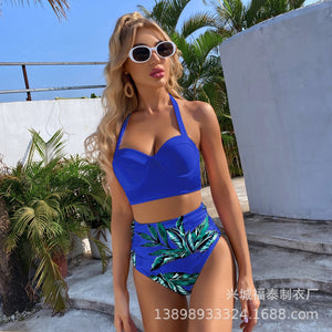 High Waist Bikini 2022 Push Up Swimsuit Women Halter Swimwear Female Printed Bathing Suit Bathers Mayo Biquine